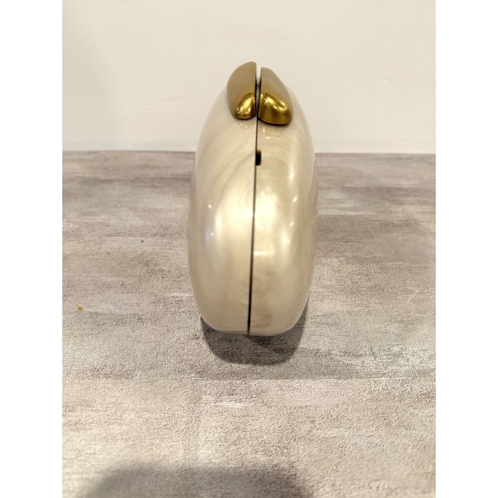 Zara NWT Pearlized Cream Hard Shell Box Clutch Bag Gold Fastening Evening - Picture 7 of 15